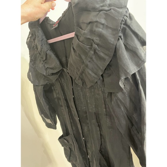 Simon Chang Black Jacket Dress Ruffle Neck 3/4 sleeves SZ 10 Tunic Long Top - Picture 14 of 14